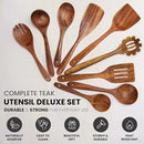 Zulay Kitchen 9-Piece Teak Wooden Utensils for Cooking - Natural Teak Utensil Set with Premium Gift Box - Non-Stick Wooden Spoons for Cooking - Kitchen Gift Set - Comfortable Grip Wooden Utensil Set by CozyNest Decor