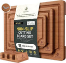 3 Packs Bamboo Cutting Board Set with Non Slip Feet Holder and Over Sink Nice Solid Thick Wood Juice Groove Chopping Board Extra Large Big Small Best Hardwood Kitchen Organic Vegetable Meat BBQ Kit by CozyNest Decor