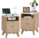 T4TREAM Fluted Nightstand Set of 2 with Charging Station, 18" Modern Side Table with Faux Marble Top, 2 Drawer End Table w/Storage, BedsideTable for Bedroom, Living Room, Curved Profile, Natural Oak by CozyNest Decor