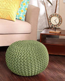 REDEARTH Round Pouf Foot Stool Ottoman - Cotton Knitted Cord Boho Pouffe - Cable Poof Filled Footrest Stuffed for Living Room - Nursery - Bedroom - Patio - Lounge (19.5"x19.5"x14") - Kiwi by CozyNest Decor