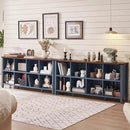 8 Cube Book Shelf, Farmhouse Wood Long Storage Organizer Bookcase, 62" Horizontal Navy Blue Console Closet Bookshelf, Hallway TV Stand for Entryway, Display Cabinet Book Case for Living Room by CozyNest Decor