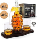 Whiskey Decanter Set Grenade Shaped Liquor Decanter Set with 2 Glasses - Scotch Bourbon Drinking Gift for Men&Women Dad Husband Boyfriend Brother Anniversary Birthday Christmas House Warming Present by CozyNest Decor