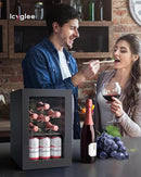 6 Bottles and 6 Cans Compact Beverage Refrigerator, Freestanding Mini Fridge with Temperature Control for Beer Wine, Under Counter Small Refrigerator Adjustable Shelve & Glass Door for Home and Bar by CozyNest Decor