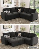 Belffin Modular Sectional Sleeper Sofa with Pull Out Couch Bed Velvet Convertible L Shaped Sectional Couch for Living Room Apartment Grey by CozyNest Decor