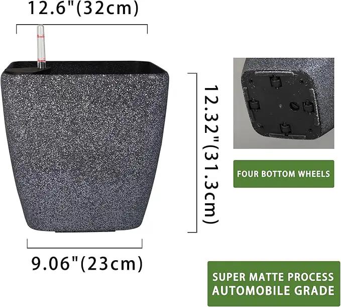 Dexceder 13x12 Self Watering Planter with Wheels Indoor Outdoor, Inner Mat Design, Thickened Large Floor Standing Flower Plant Pot with Water Level Indicator (Stone Matte), photo 3 of 6