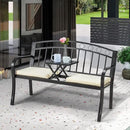 AVAWING Outdoor Metal Garden Bench, 2-Seat Patio Porch Bench with Steel Frame, Park Bench w/Pullout Middle Table＆ Cushion for Backyard Lawn Deck Entryway, Black by CozyNest Decor