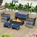 Tangkula 2 Pieces Patio PE Rattan Ottomans, Multipurpose Outdoor Footstool Footrest Additional Seating Side Table with Soft Zippered Cushions for Deck, Garden, and Yard (Navy Blue) by CozyNest Decor