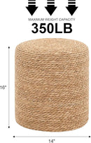 16'' Round Ottoman Natural Seagrass Braided Poof Hand Weaving Round Ottomans Boho Footrest Stool for Home Living Room Bedroom Patio(Natural) by CozyNest Decor