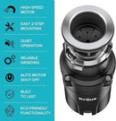 KRAUS WasteGuard 1/3 HP Ultra-Quiet Garbage Disposal with Quick Connect, Kitchen Sink Drain Cover, Power Cord and Flange Included, KWD100-33MBL by CozyNest Decor