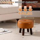 Small Foot Stool Ottoman, Round Pouf Foot Rest, Footstool Ottomans with Rubber Legs Under Desk, Faux Leather Footrest for Couch, Living Room, Bedroom, Hallway, Office, 13''L x 13''W x 10.2''H by CozyNest Decor