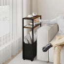 Narrow Side Table, Slim End Tables with Fabric Basket, Skinny Table for Small Spaces, Thin Bedside Table for Living Room, Bedroom by CozyNest Decor