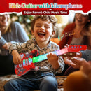 Kids Guitar and Microphone Playset with 4 Strings, Electric Guitar Kit with Lifting Mic Stand, Toddler Toys Musical Instruments Starter Kit, Karaoke Machine Toys for Boys Girls Christmas Guitars Gifts by TinyTreasures Baby Boutique