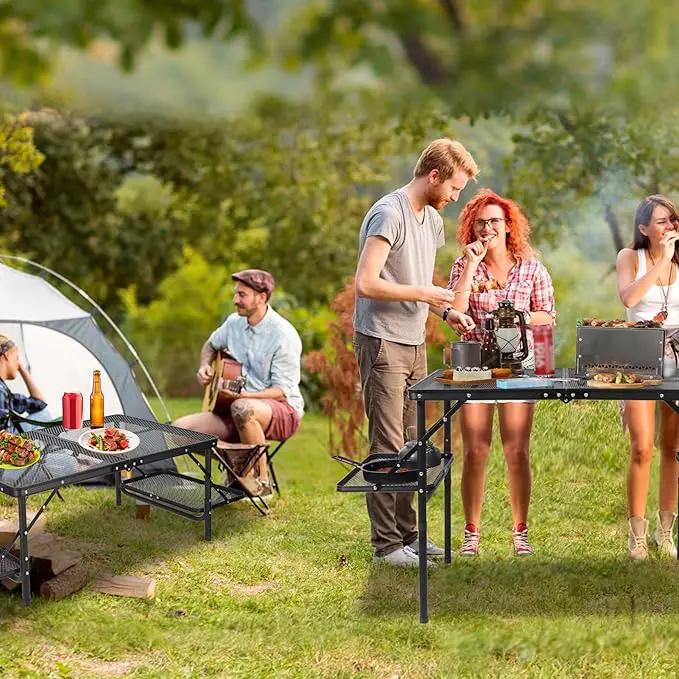 REDCAMP 36x24 Folding Grill Table for Outside with 2 Side Tables, Lightweight Portable Metal Aluminum Outdoor Grill Table with Adjustable Height Legs, Great for Camping Picnic Cooking BBQ, Black 3ft, photo 2 of 9