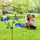 50'' Solar Powered Kinetic Wind Spinner Sculpture Blue Lotus Metal Stake Spinner for Patio, Lawn and Garden Decor Weather Resistant Outdoor Art with Dual Lotus with Butterfly Design by CozyNest Decor