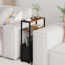 Narrow Side Table, Slim End Tables with Fabric Basket, Skinny Table for Small Spaces, Thin Bedside Table for Living Room, Bedroom by CozyNest Decor