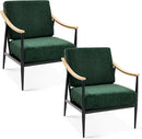 Modern Accent Chairs Set of 2 for Living Room Bedroom Mid Century Arm Chairs Upholstered Office Accent Chairs Comfy Waiting Room Chairs with Metal Frame, Green