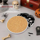 Coaster for Drinks Set of 6, Happy Halloween Pumpkin Spider Web Black Absorbent Round Ceramic Stone Mat, with Cork Base and Metal Holder, Gift for Housewarming Room Bar Decor by CozyNest Decor