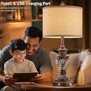 Farmhouse 3-Way Dimmable Touch Table Lamp Set of 2 for Bedroom Living Room with USB A+C Charging Ports 27.75" Tall Rustic Traditional Nightstand Bedside Lamps Brown End Table Lamp (2 Bulbs Included) by CozyNest Decor