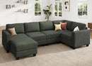 HONBAY U-Shaped Corduroy Sectional Couch with 6 Seaters Modular Sectional Sofa with Storage Sectional Couches for Living Room, Green by CozyNest Decor