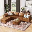 118.5" Faux Leather Modular Sectional Sofa, L Shaped Couch Set for Living Room, 7-Seater Comfy Cloud Couches with Storage Seat Brown by CozyNest Decor