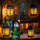 14" Solar Lantern Outdoor Waterproof, Glass Flickering Flame Solar Lanterns, Hanging Metal Lantern Decorative for Patio Front Porch Garden Backyard Tabletop Party Decoration by CozyNest Decor