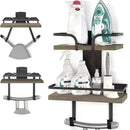 VINAEMO Ironing Board Hanger Wall Mount, 2-Layer Iron and Ironing Board Holder, Laundry Room Shelves Solid Wood with Removable Hooks Home Organization and Storage by CozyNest Decor