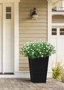 Keter Set of 2 Resin Modern Outdoor 22 Inch Tall Large Flower Pots, Tapered Wood Look Planters for Outdoor Plants and Front Porch Decor, Graphite by GreenHaven Gardens