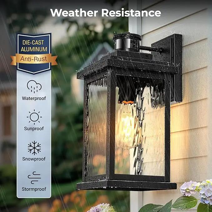 VIANIS Large Advanced Motion Sensor Outdoor Lights, Black Easy-to-Install Dusk to Dawn Outdoor Wall Lights, Aluminum Waterproof Porch Light with Water Glass for Porch, Garden, Front Door, photo 6 of 9