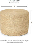 REDEARTH · Cylindrical Pouf Foot Stool Ottoman - Jute Braided Pouffe Poof Accent Sitting Footrest for Living Room, Bedroom, Nursery, Patio, Lounge & Other Rooms (Natural, 18"x18"x14") by CozyNest Decor