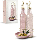 COOK WITH COLOR Glass Olive Oil Bottle Dispenser - 2 Pack- 17oz Oil and Vinegar Cruet - Olive Oil Carafe Decanter for Kitchen by CozyNest Decor