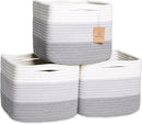 NaturalCozy Storage Cubes 9”x9”x7”Cotton Rope Woven Baskets for Organizing 3-Pack | 9 Inch Cube Storage Bin | Small Basket for Shelf Nursery, Pantry, Decorative Plant, Bathroom Closet, Toy Gift by TinyTreasures Baby Boutique