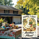 Funny Silly Goose Garden Flag Oops I Got Another Plant Lover Gift Outdoor Decorations Small Double Sided Burlap art Stained Glass Style Garden Flags 12 x 18 Inch for Outside by GreenHaven Gardens