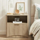 Fluted Nightstand, Natural Oak Bedside Table with Drawer and Storage, Wood End Table Mid Century Modern, Large Night Stand for Bedroom by CozyNest Decor