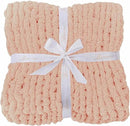 Bigacogo Chunky Knit Throw Blanket for Couch, 40x60 inches, 100% Hand Knitted with Thick Jumbo Chenille Yarn, Cozy Soft Large Rope Knot Cable Crochet Blankets for Sofa Bed Living Room, Peach Fuzz by CozyNest Decor