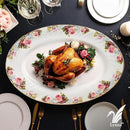 Lynns Paradise Philomena 14-Inch Oval Platter, Set of 2, Pink; Heavy Duty; Chip Resistant; Lead and Cadmium Free; Freezer to Oven Safe up to 500°F by CozyNest Decor