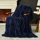 Amélie Home Faux Fur Throw Blanket for Couch, Cozy Fuzzy Fluffy Fur Luxurious Soft Striped Plush Gift Blankets for Family Sofa Chair Bed Living Room Bedroom, 55"x70", Navy Blue by CozyNest Decor