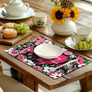 Happy Valentine's Day Placemats Set of 4 Valentine Flowers Love Heart Place Mats Pink Red White Floral Linen Table Mats Seasonal Black Placemat for Anniversary Wedding Party Kitchen Dining Decor by CozyNest Decor