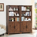 70in Tall Bookshelf 5 Tier Bookcase with Barn Doors and Adjustable Shelves, Brown Farmhouse Book Shelf with Storage Cabinet, Wood Freestanding Display Bookshelves for Bedroom, Kitchen (2PCS) by CozyNest Decor