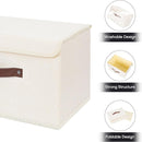 ANMINY 4PCS Storage Bins with Lid PU Leather Handles Storage Boxes PP Plastic Board Decorative Foldable Lidded Cotton Linen Fabric Home Cubes Baskets Closet Organizer Containers - Beige, Large Size by TinyTreasures Baby Boutique
