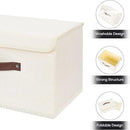 ANMINY Storage Bin with Lid Storage Boxes with PU Leather Handles PP Plastic Board Decorative Foldable Lidded Cotton Linen Fabric Home Cubes Baskets Closet Organizer Container - Beige, Large Size by CozyNest Decor