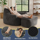 Giant Bean Bag Chairs for Adults, Oversized Chaise Lounge Chair Indoor with Memory Foam - Plush Boneless Lounger & Ottoman for Bedroom, Living Room, Gaming & Reading, Lazy Floor Sofa Chair, Gray by CozyNest Decor