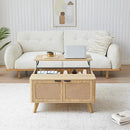 AVZEAR Wood Lift Top Coffee Table with Storage, Boho Modern Coffee Table with Nature Linen Doors & Large Hidden Storage, Rounded Corners Center Table Farmhouse Coffee Tables for Living Room, Natural by CozyNest Decor