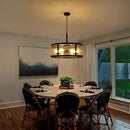 23.6" Large Farmhouse Drum Black Chandelier, 6-Light Vintage Round Glass Chandeliers for Dining Room, Industrial Light Fixture for Kitchen Living Room Stairwell, Clear Waterglass Drum Shade by CozyNest Decor
