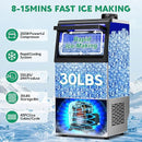 Commercial Ice Maker Machine 130Lbs/24H with 30Lbs Ice Capacity, 45Pcs Clear Ice Cubes Ready in 8-15Mins, Stainless Steel Under Counter Freestanding Large Ice Machine, 2 Water Inlet Modes by CozyNest Decor