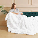 White Faux Rabbit Fuzzy Fur Queen Throw Fluffy Blanket 90x90 Soft Furry Blanket Queen Size for Bed Couch Cozy Bedroom Decor 1000 GSM by CozyNest Decor
