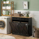 HOMCOM Tilt Out Laundry Hamper Cabinet with 2 Removable Baskets, Freestanding Bathroom Storage Cabinet with 2 Drawers, Trash Can Cabinet for Living Room, Laundry Room, Black by CozyNest Decor