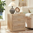 LEYAOYAO Boho Rattan Coffee Table and End Table Sets, 48" Wide Center Tables & 23" Night Stand with 3 Drawers, Natural Wood Coffee Table for Living Room 2 Piece Set by CozyNest Decor