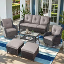 Outdoor Wicker Patio Furniture Set - 6 Piece Rattan Patio Conversation Set with 2 Rocking Swivel Chairs,2 Ottomans,1 Sofa and 1 Coffee Table for Porch Deck Backyard Garden(Brown/Grey) by GreenHaven Gardens
