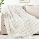 Touchat Luxury 1000GSM Rabbit Faux Fur Twin Blanket, Super Heavy Warm Cozy Beige Cream Blankets for Couch Bed Sofa, Ruched Plush Fuzzy Elegant Soft Reversible Mink Blanket for Living Room Bedroom by CozyNest Decor