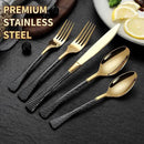 Hammered Black Gold Silverware Set,20 Piece Modern Flatware Set Service for 4,Mirror Polished Stainless Steel Cutlery Set Utensil Set Tableware Set,Kitchen Knives Fork Spoon Set,Dishwasher Safe by CozyNest Decor